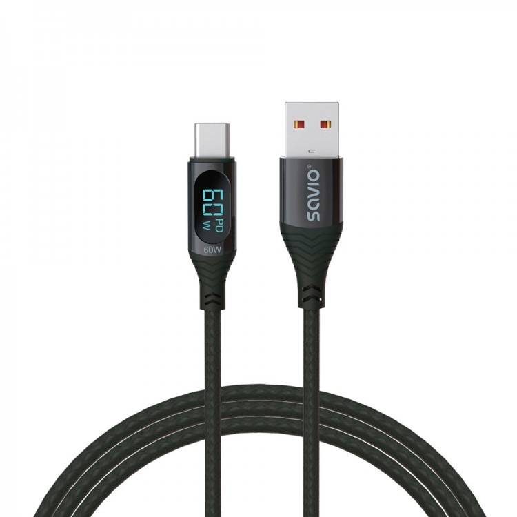 Cablu de date / incarcare USB-C Savio CL-172, Quick charge, PD 60W, display digital, lungime 1m