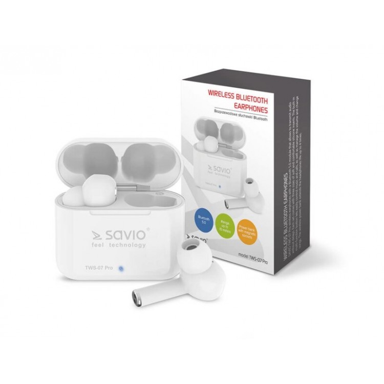 Casti Audio In-Ear, Savio TWS-07 PRO, True Wireless, Bluetooth 5.0, Alb