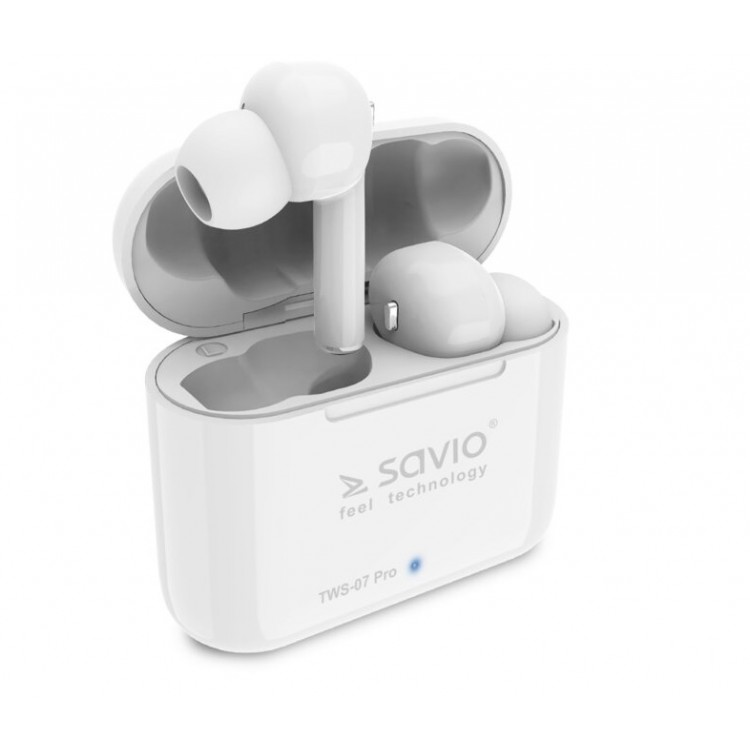 Casti Audio In-Ear, Savio TWS-07 PRO, True Wireless, Bluetooth 5.0, Alb