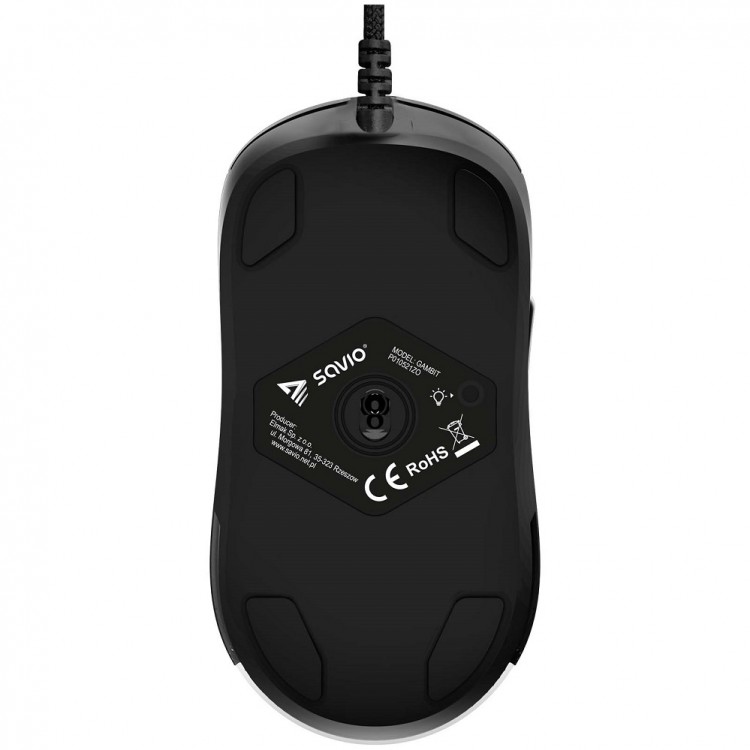 Mouse gaming profesional Savio Gambit, 12000 DPI, Senzor Pixart PMW 3327, iluminare RGB, cablu 1.8m, negru