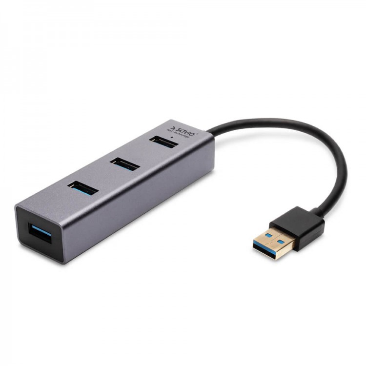 Hub USB 3.0, 4 porturi Savio AK-44, carcasa aluminiu, gri