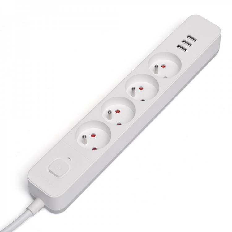 Prelungitor Savio LZ-12, Protectie la supratensiune, 4 Prize cu impamantare, 3 porturi incarcare rapida USB-A, Buton ON/OFF, 1.5 m, Alb
