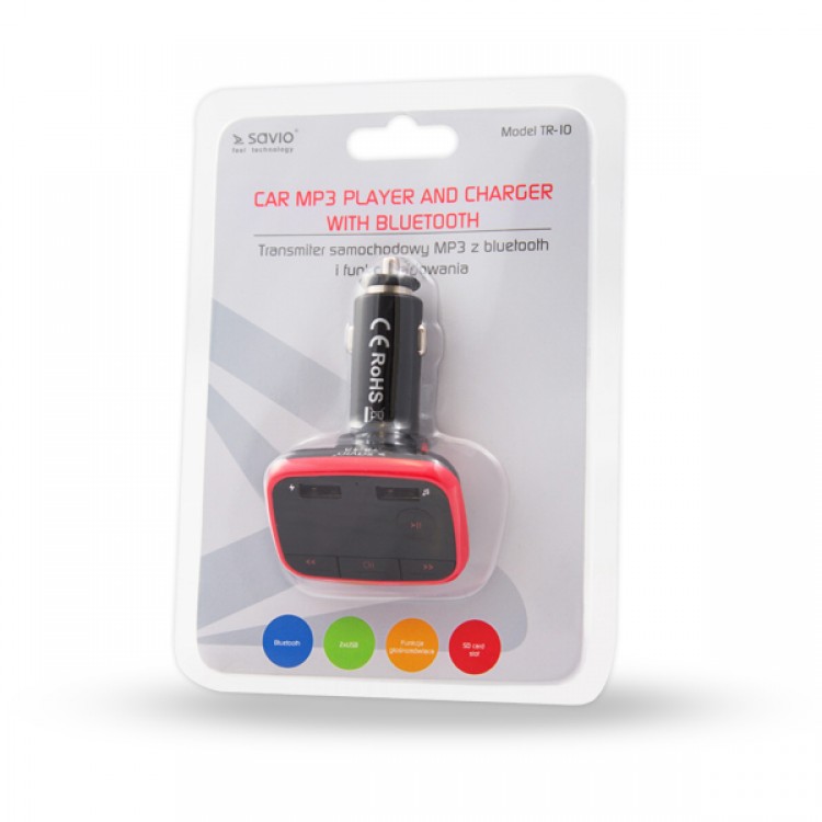 Modulator FM Bluetooth 5.0, Savio TR-10,functie incarcare rapida 2 A, microfon incorporat, functie hands-free