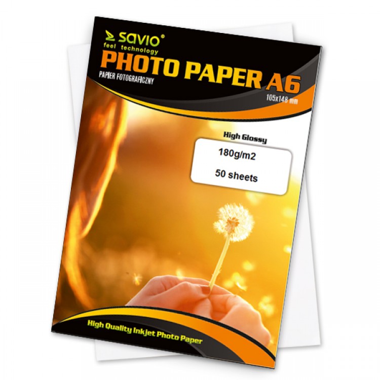 Set 50 Coli Hartie FOTO Savio PA-04, A6 (10X15), 180g ,High Glossy