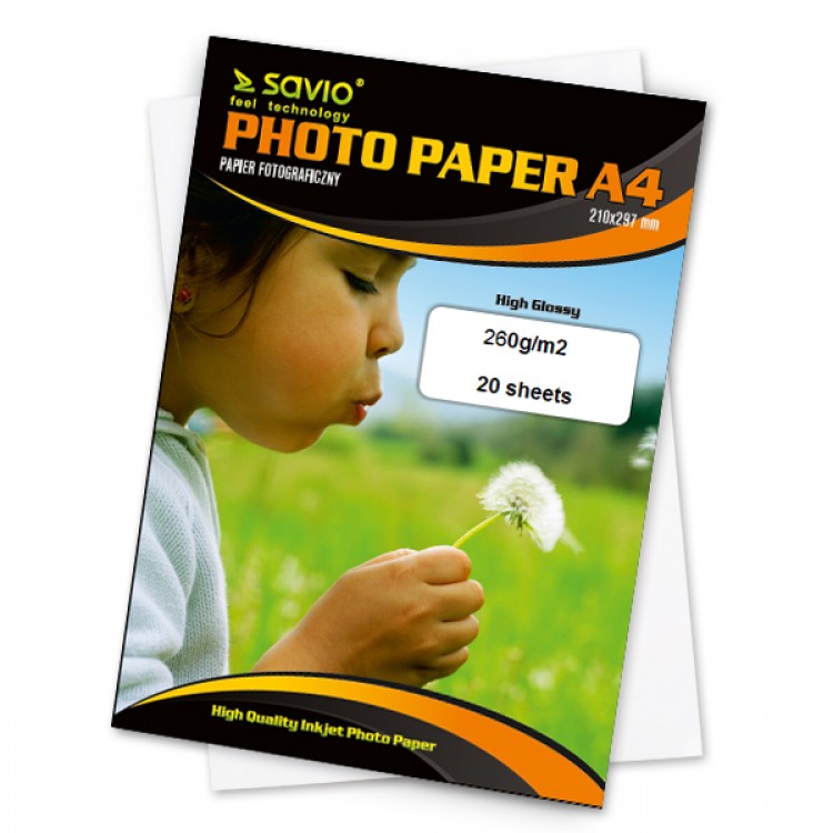 Set 20 Coli Hartie FOTO Savio PA-07, A4 180g High Glossy