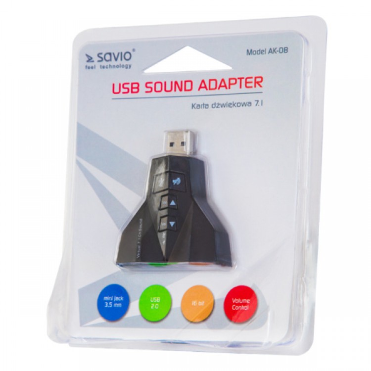 Placa de sunet externa 7.1 Savio AK-08, 2 iesiri microfon si casti, SoundBlaster MIDI, USB 2.0
