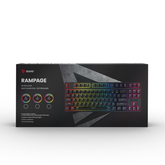 Tastatura Mecanica Gaming Wireless, Savio Rampage, Switch Outemu Red, iluminare RGB