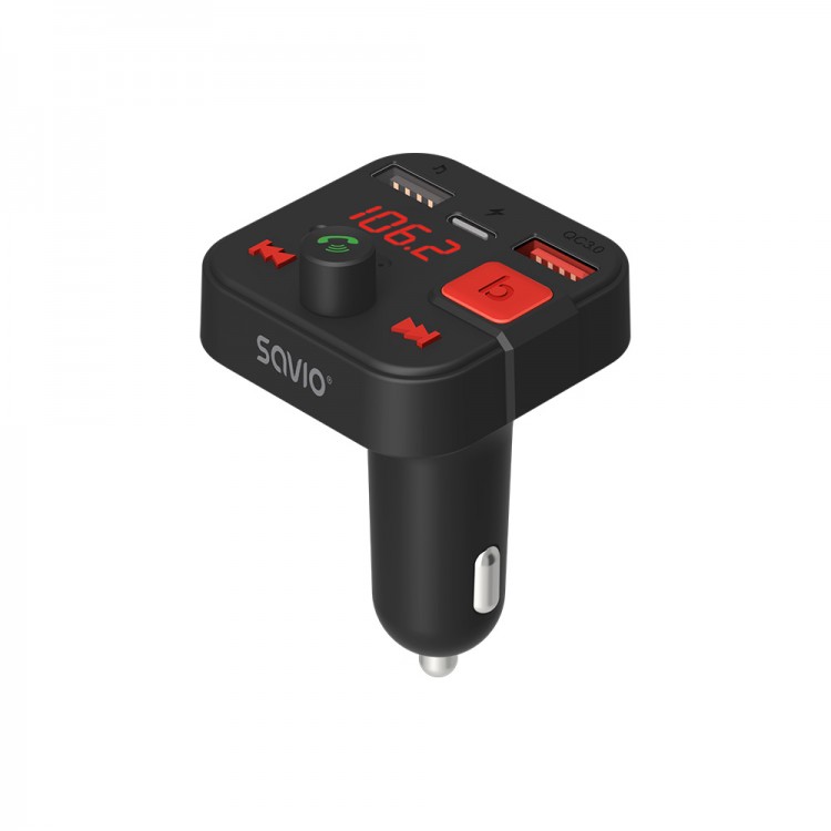 Modulator FM, Bluetooth 5.3, Savio TR-15, Quick Charge 3.0, Handsfree Car Kit, Bass Boost