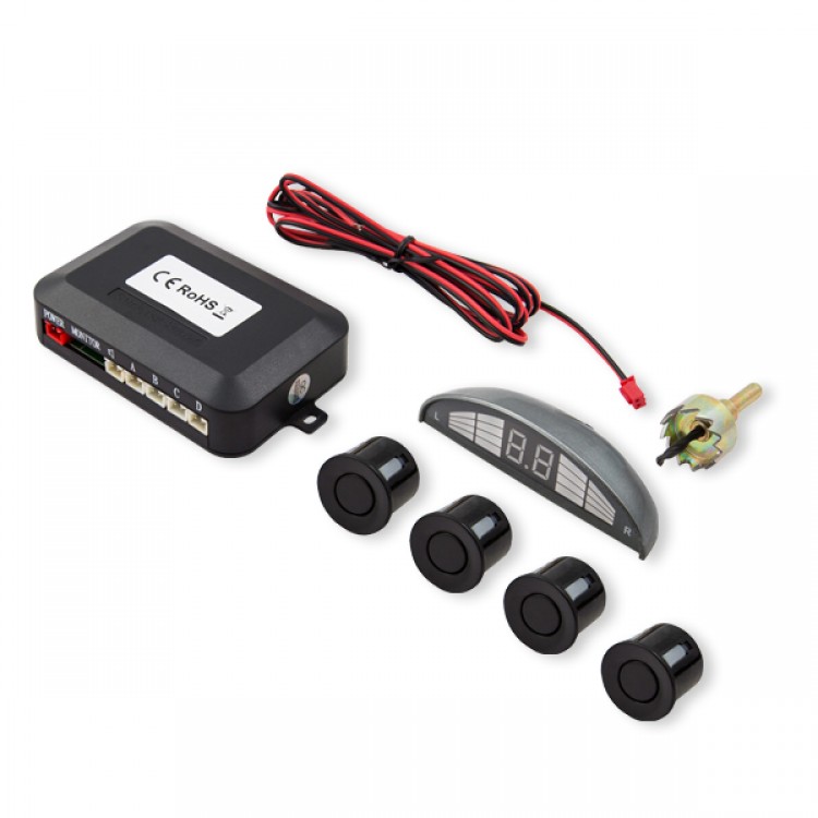 Set senzori de parcare Savio CP-03, kit 4 senzori, display LED si avertizare sonora, Negru